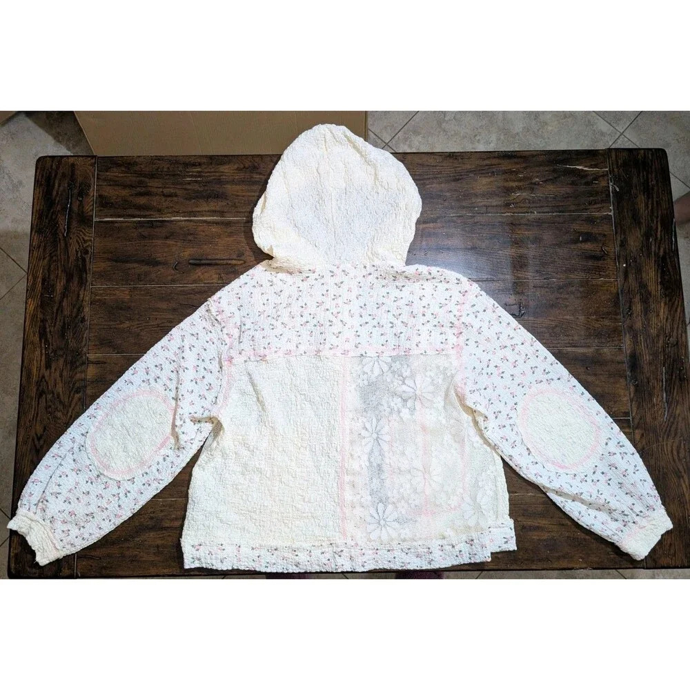 POL Floral Lace Hoodie S Jacket Boho Coquette Cottagecore Balloon Sleeve Shacket - Picture 12 of 14